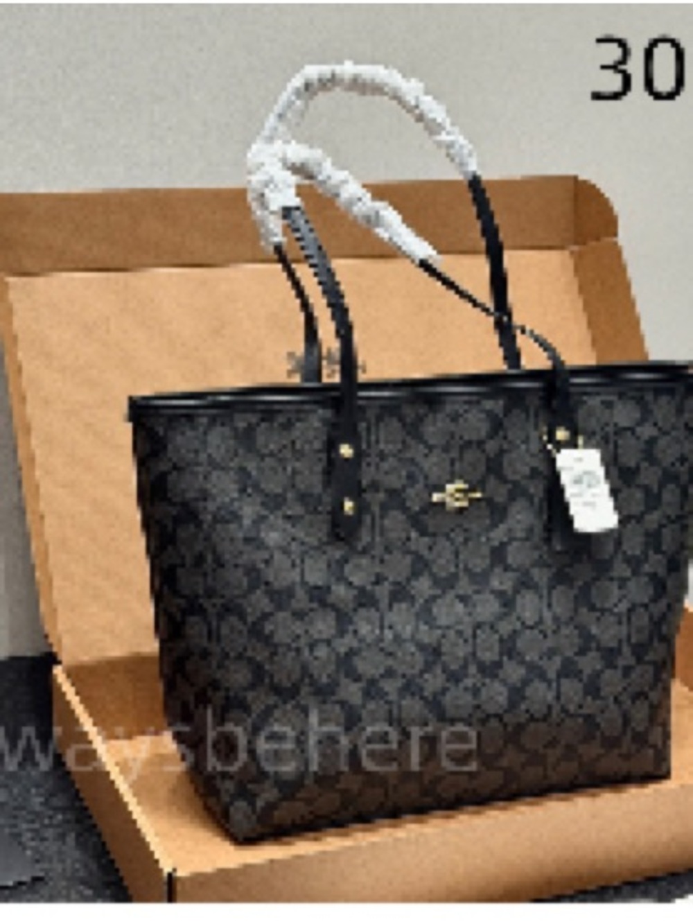 Coach Black Signature Canvas Tote with Gold Accent